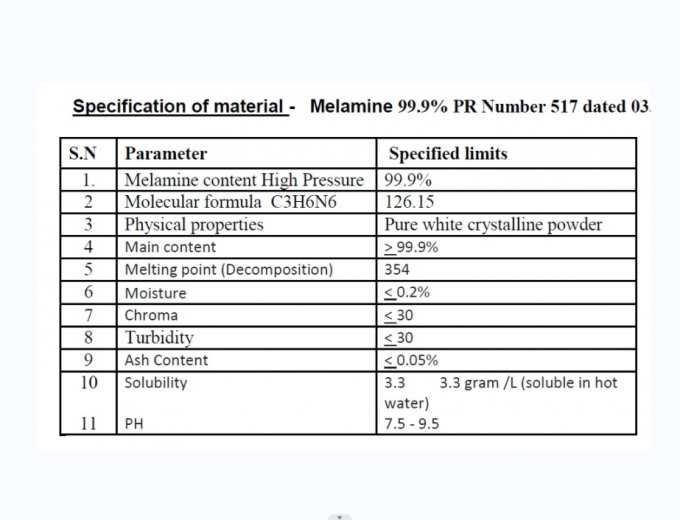টেবিলওয়্যারের জন্য MSDS হোয়াইট 99.8% মেলামাইন রজন পাউডার 0