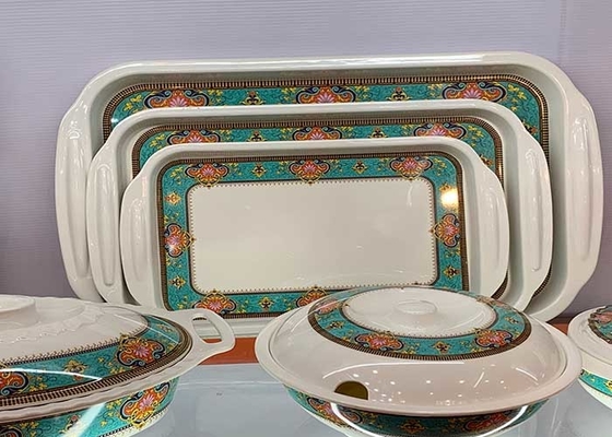 ভালো দাম আয়তক্ষেত্রাকার 100% মেলামাইন প্লাস্টিক হ্যান্ডল সহ ট্র্যাভিং ট্রে অনলাইন